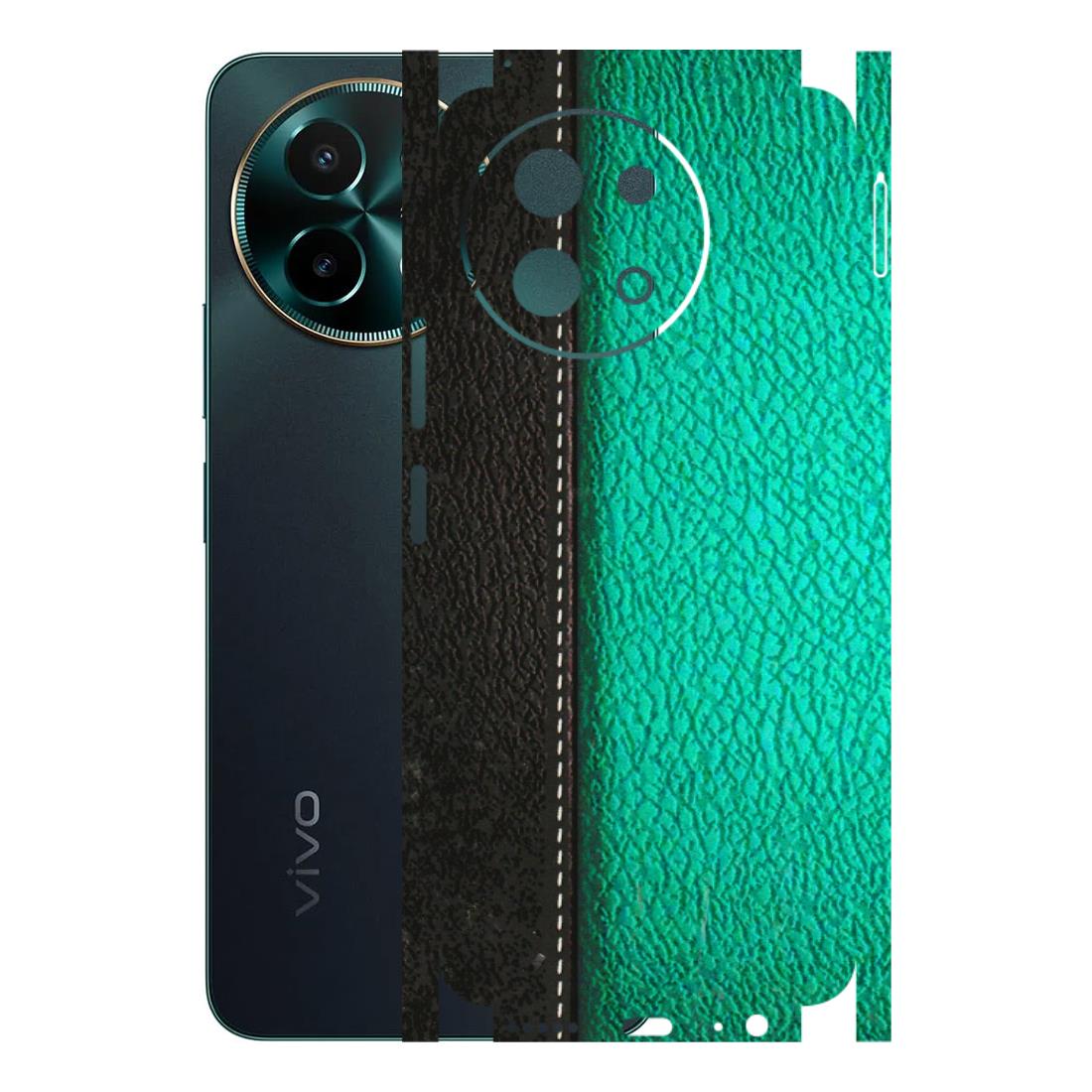 VIVO Y Series Phone Skins (All Models) - Black Green Dual Leather Stich - 3D Embossed Finish (L-233) Vivo Y58 5G