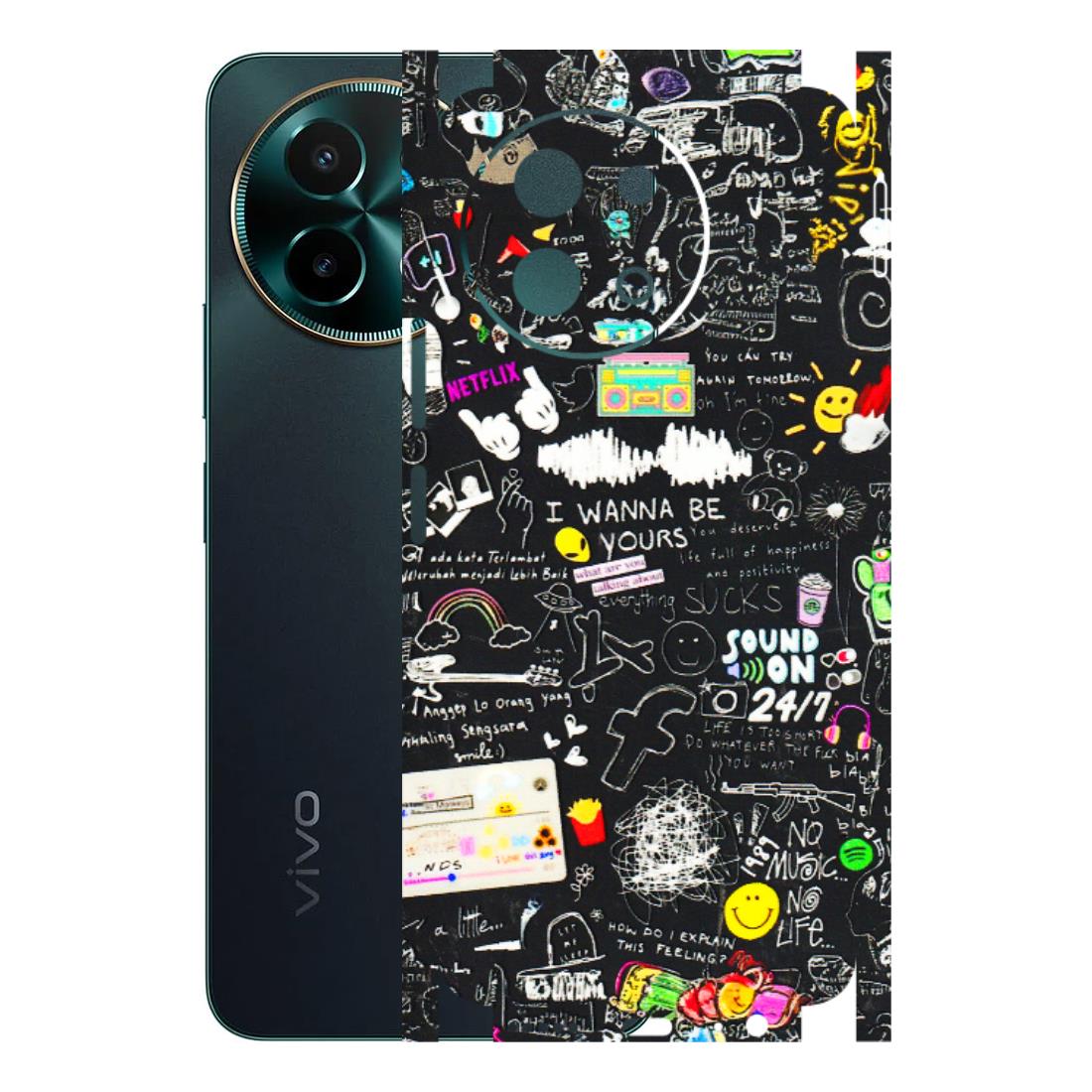 VIVO Y Series Phone Skins (All Models) - Black Creatives Doodles - 3D Embossed Finish (L-311) Vivo Y58 5G