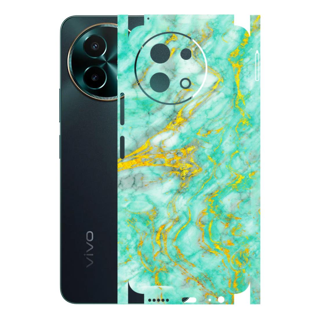 VIVO Y Series Phone Skins (All Models) - Green And Gold Marble Feel - Matte Finish (M-16) Vivo Y58 5G
