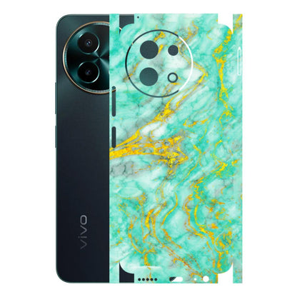 VIVO Y Series Phone Skins (All Models) - Green And Gold Marble Feel - Matte Finish (M-16) Vivo Y58 5G