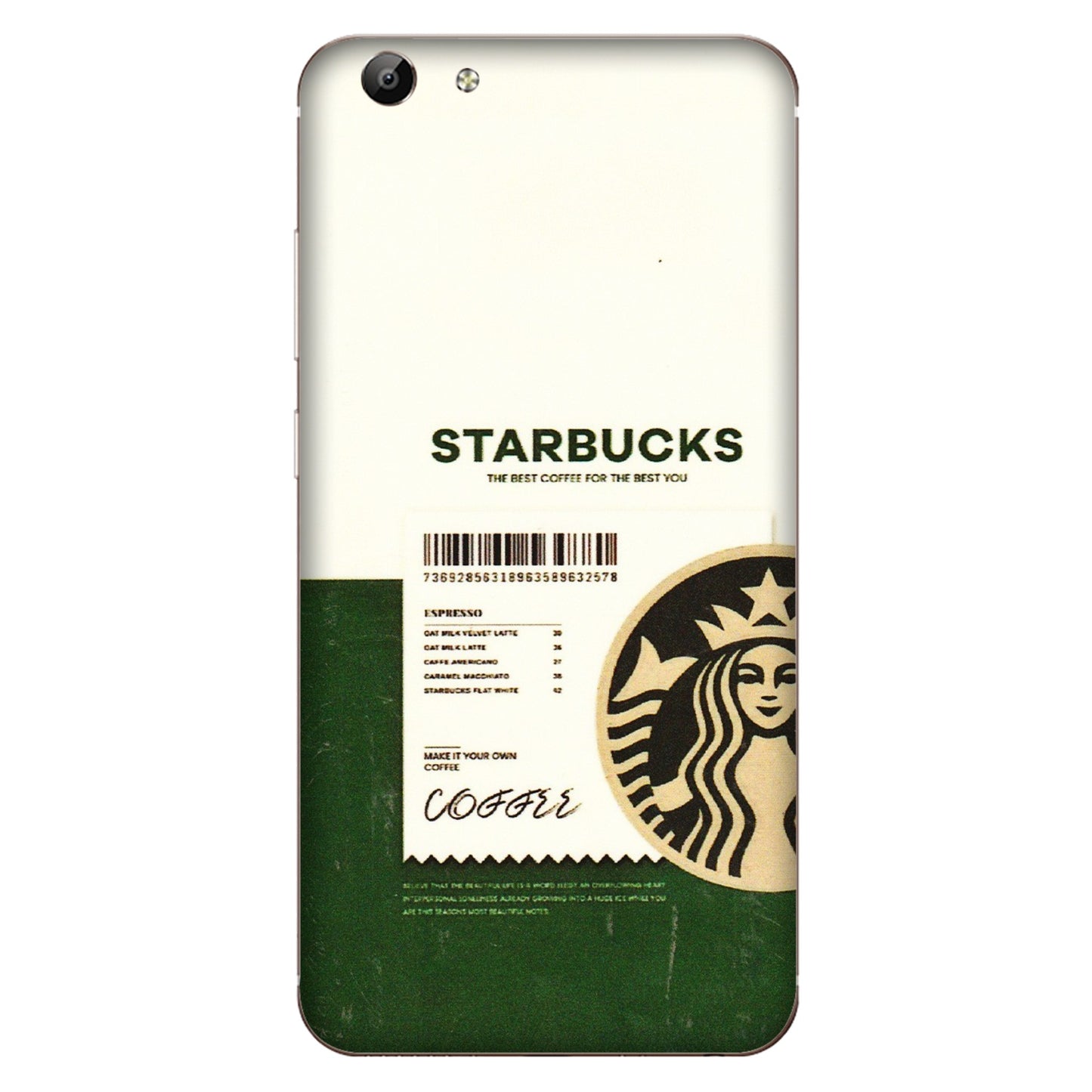 VIVO Y Series Phone Skins (All Models) - Starbucks Barcode - 3D Embossed Finish (L-308) Vivo Y69
