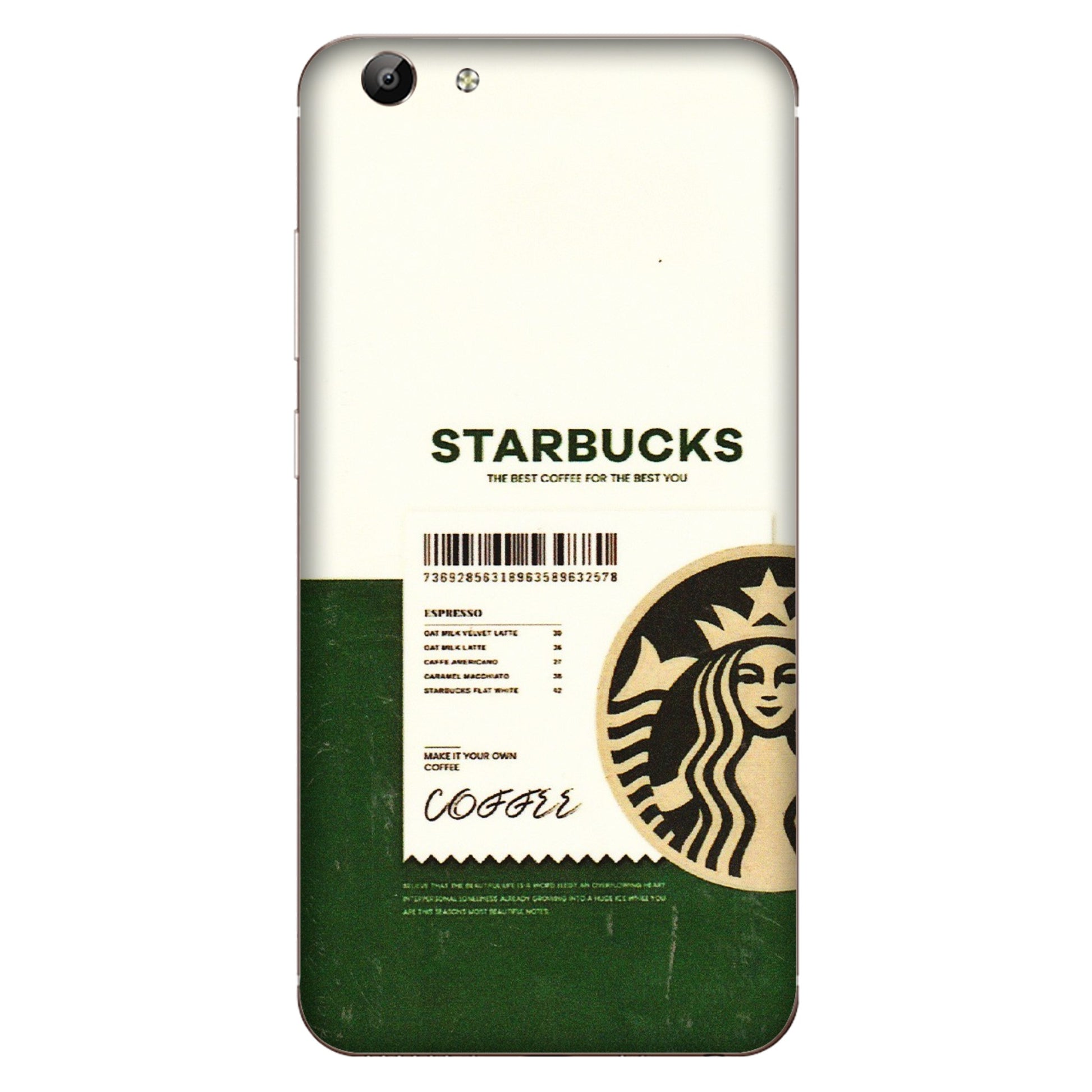 VIVO Y Series Phone Skins (All Models) - Starbucks Barcode - 3D Embossed Finish (L-308) Vivo Y69