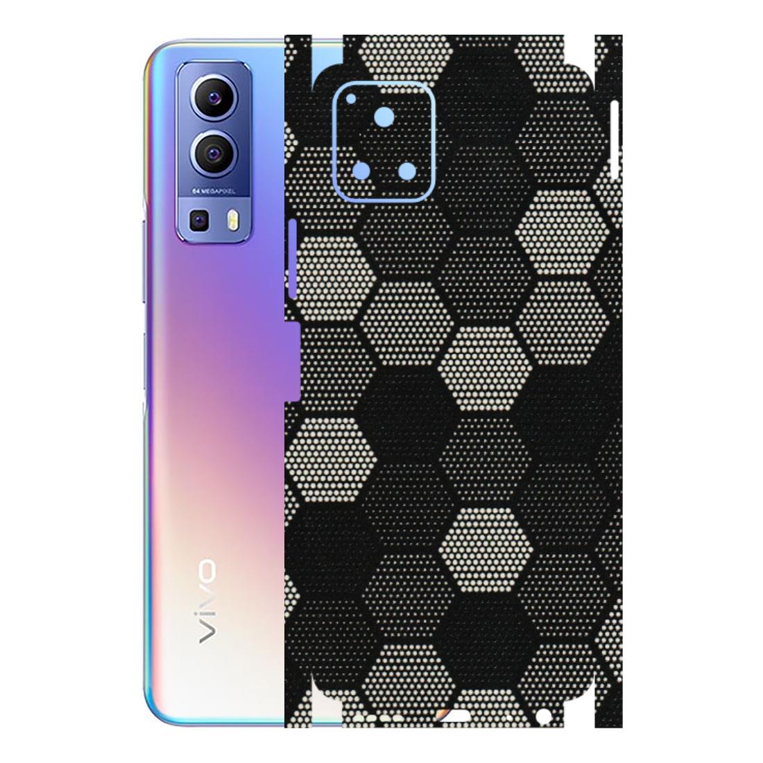VIVO Y Series Phone Skins (All Models) - Black & White Dotted Honeycomb Texture - 3D Embossed Finish (L-202) Vivo Y72 (5G)