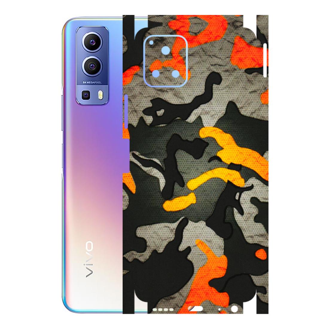 VIVO Y Series Phone Skins (All Models) - Orange Camouflage - 3D Embossed Finish (L-204) Vivo Y72 (5G)