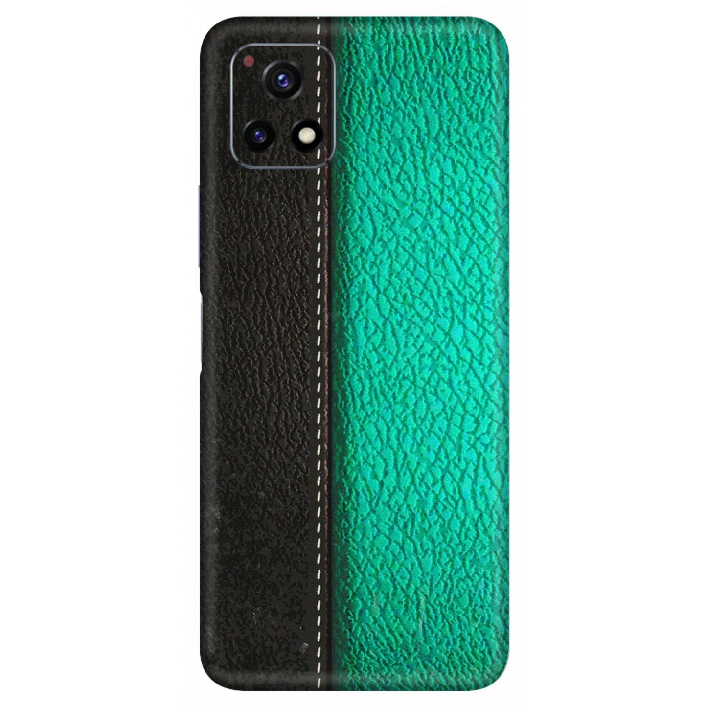 VIVO Y Series Phone Skins (All Models) - Black Green Dual Leather Stich - 3D Embossed Finish (L-233) Vivo Y72 (5G)