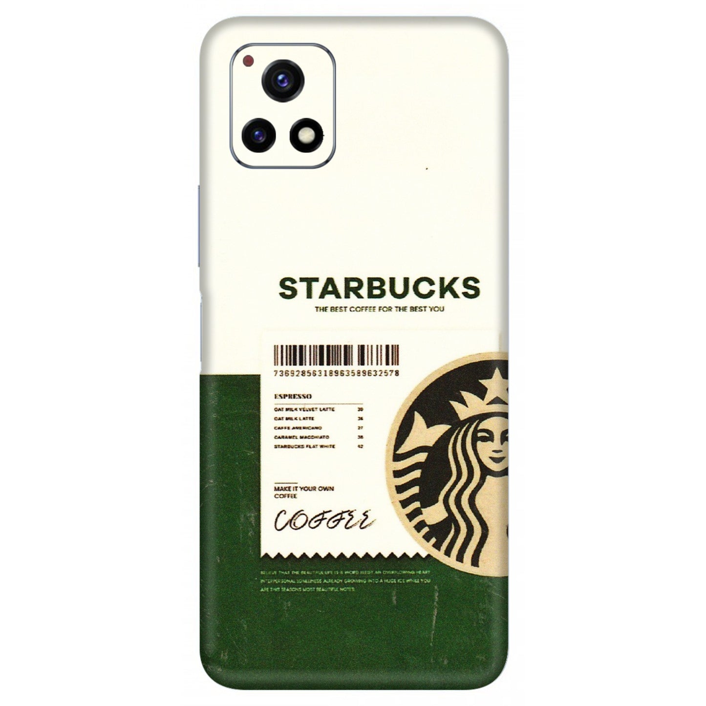 VIVO Y Series Phone Skins (All Models) - Starbucks Barcode - 3D Embossed Finish (L-308) Vivo Y72 (5G)