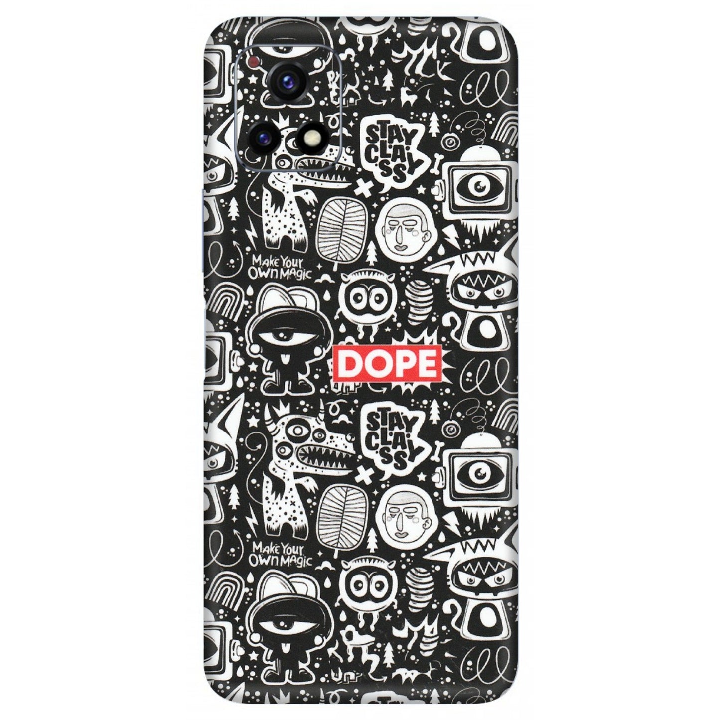 VIVO Y Series Phone Skins (All Models) - Dope Stay Classy Black Doodles - Matte Finish (M-126) Vivo Y72 (5G)