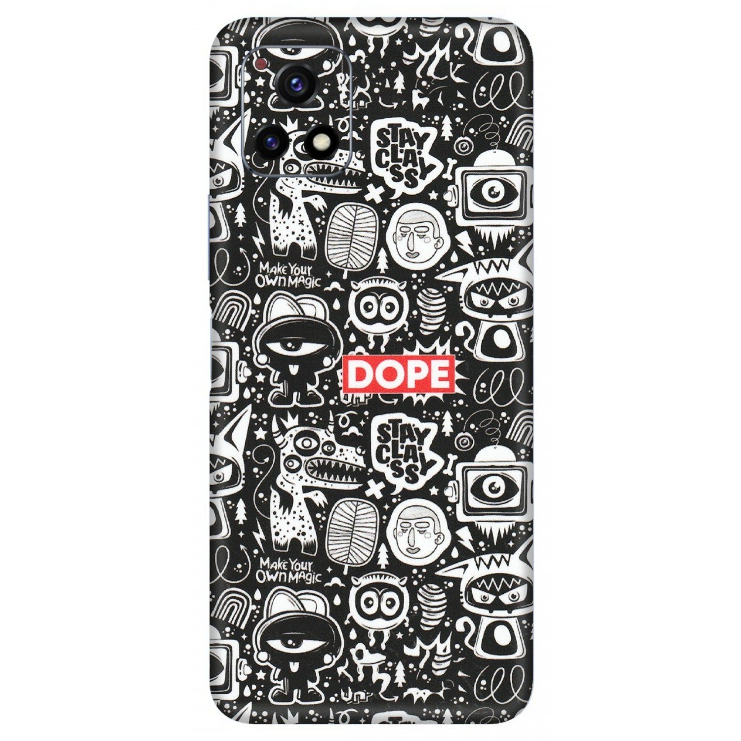 VIVO Y Series Phone Skins (All Models) - Dope Stay Classy Black Doodles - Matte Finish (M-126) Vivo Y72 (5G)