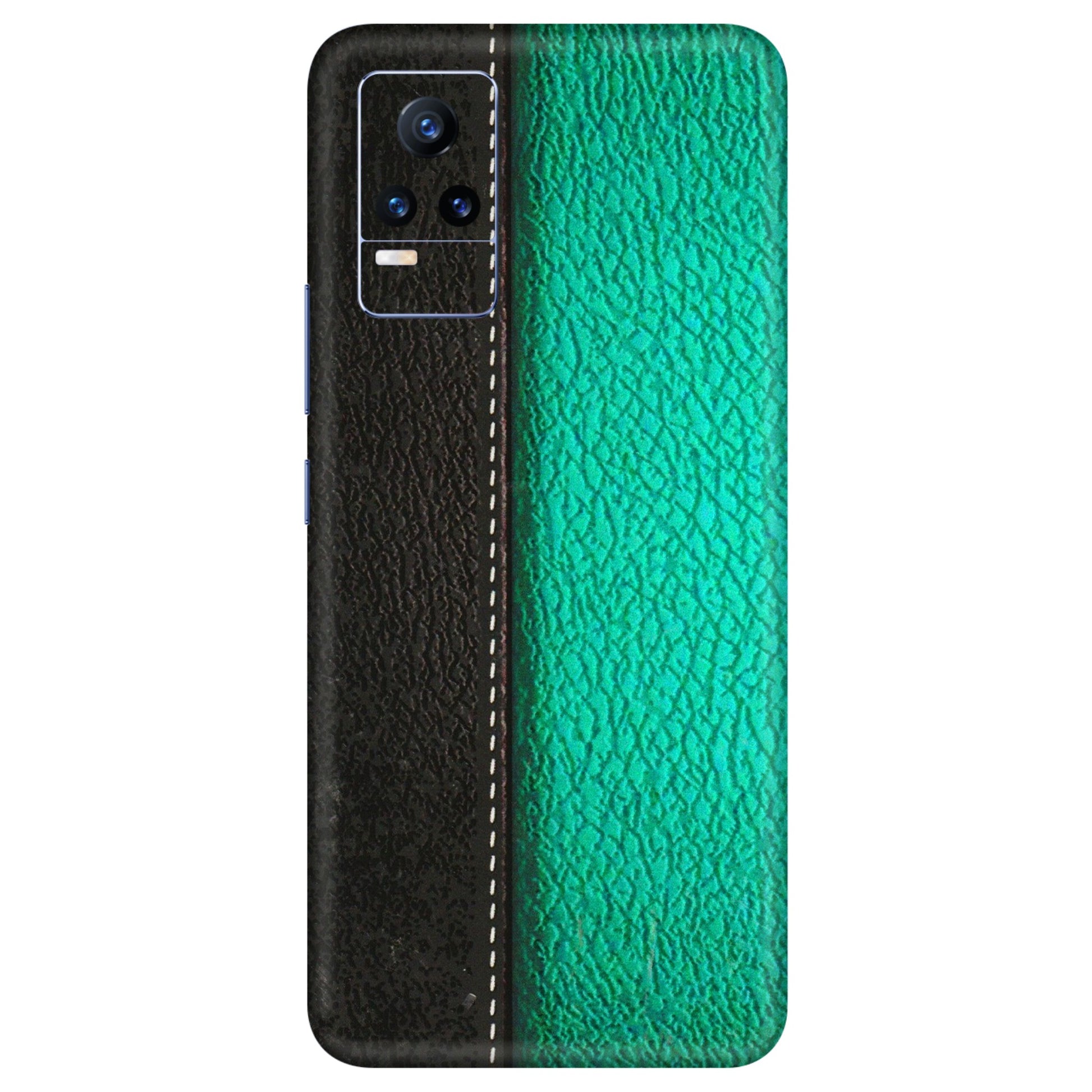 VIVO Y Series Phone Skins (All Models) - Black Green Dual Leather Stich - 3D Embossed Finish (L-233) Vivo Y73