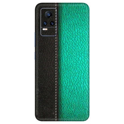 VIVO Y Series Phone Skins (All Models) - Black Green Dual Leather Stich - 3D Embossed Finish (L-233) Vivo Y73