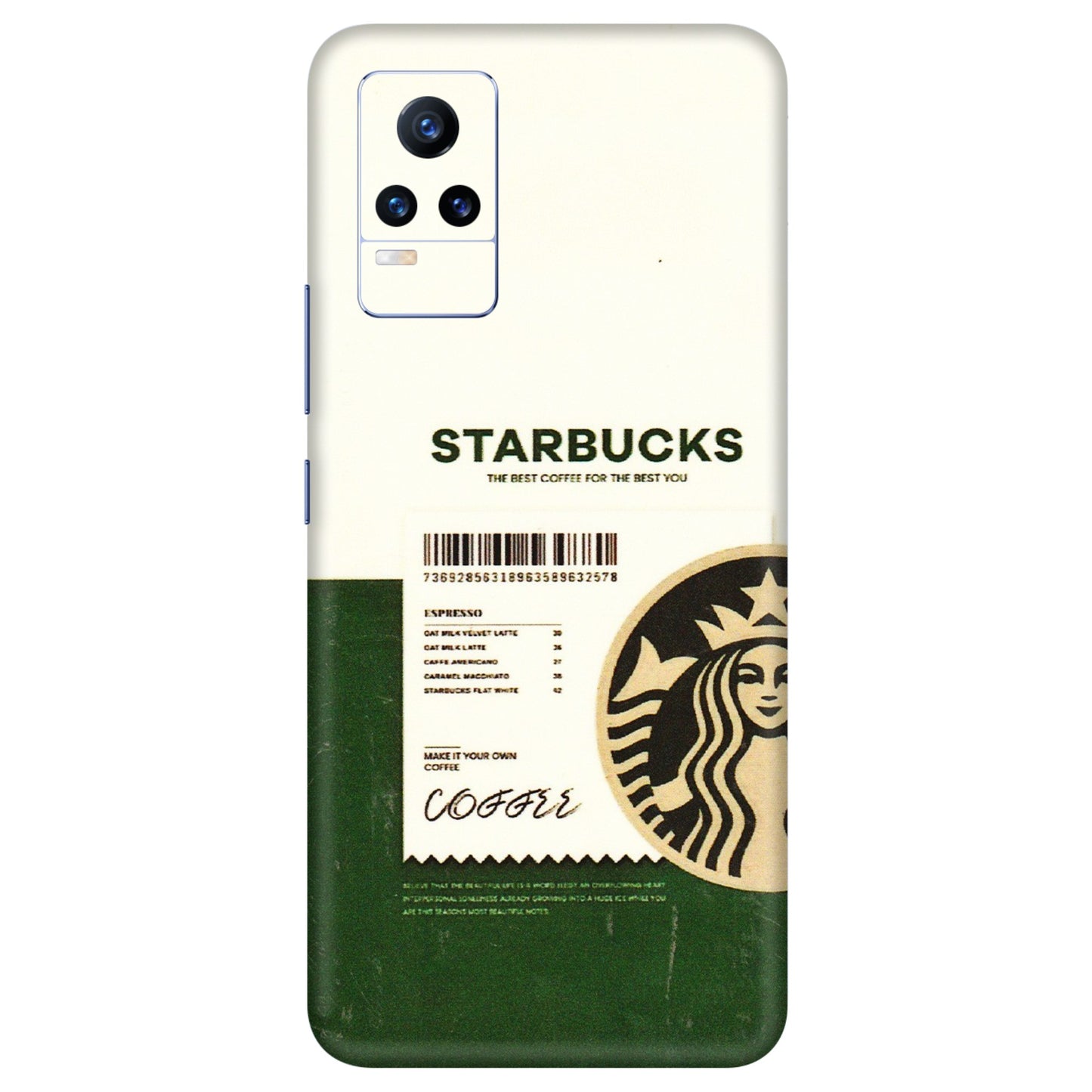 VIVO Y Series Phone Skins (All Models) - Starbucks Barcode - 3D Embossed Finish (L-308) Vivo Y73