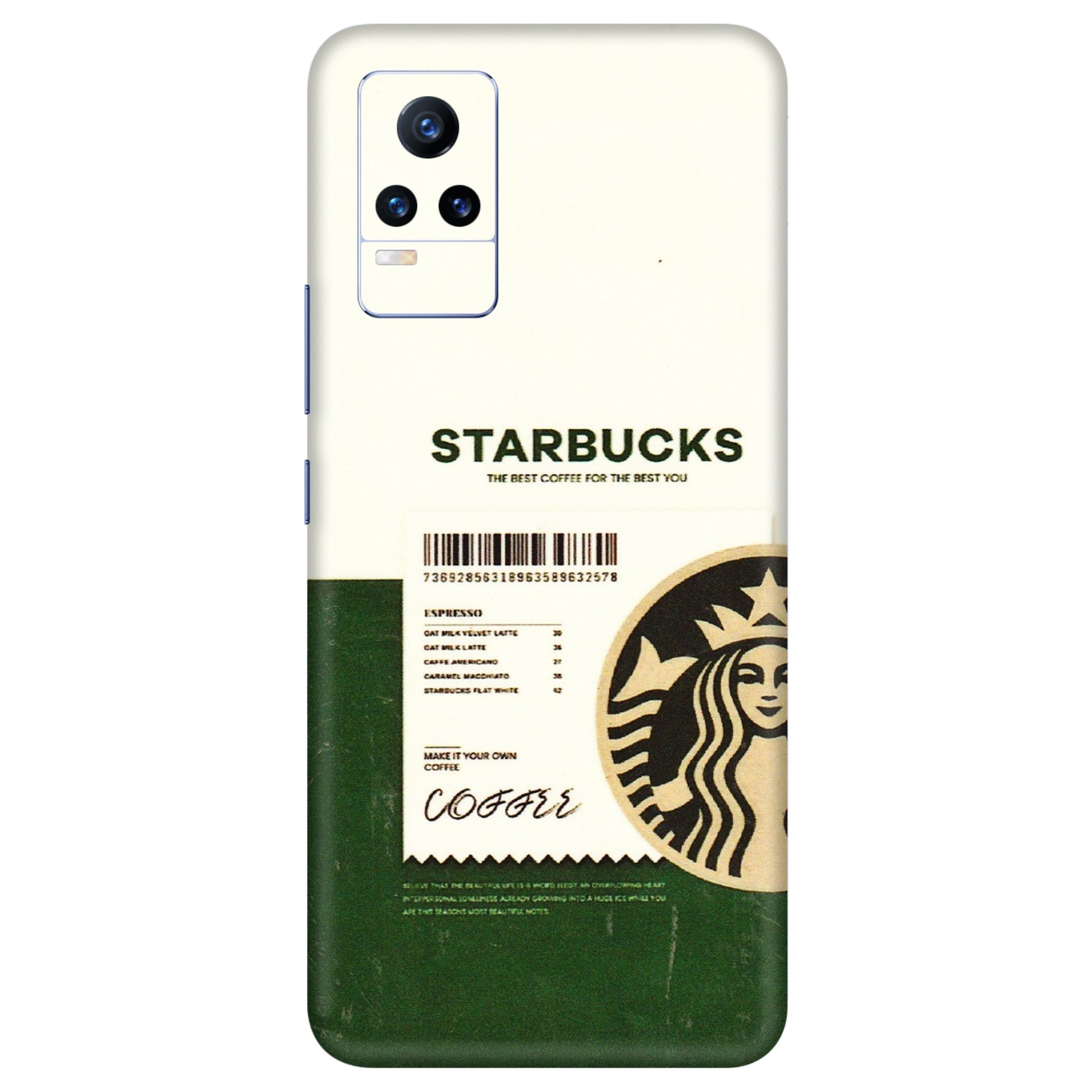 VIVO Y Series Phone Skins (All Models) - Starbucks Barcode - 3D Embossed Finish (L-308) Vivo Y73