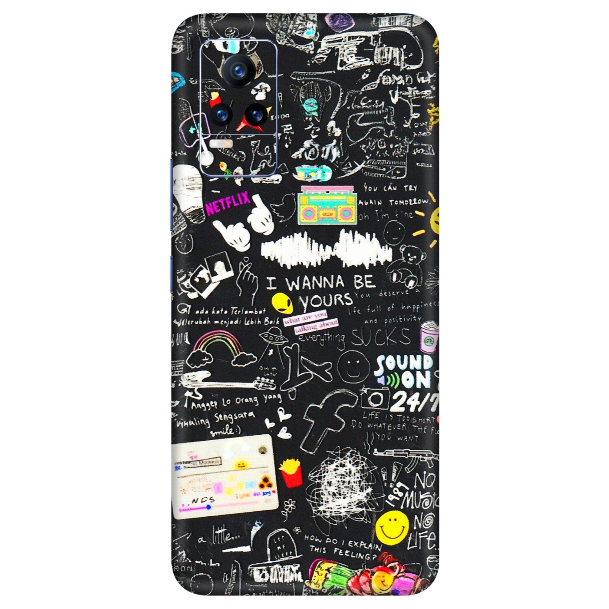 VIVO Y Series Phone Skins (All Models) - Black Creatives Doodles - 3D Embossed Finish (L-311) Vivo Y73
