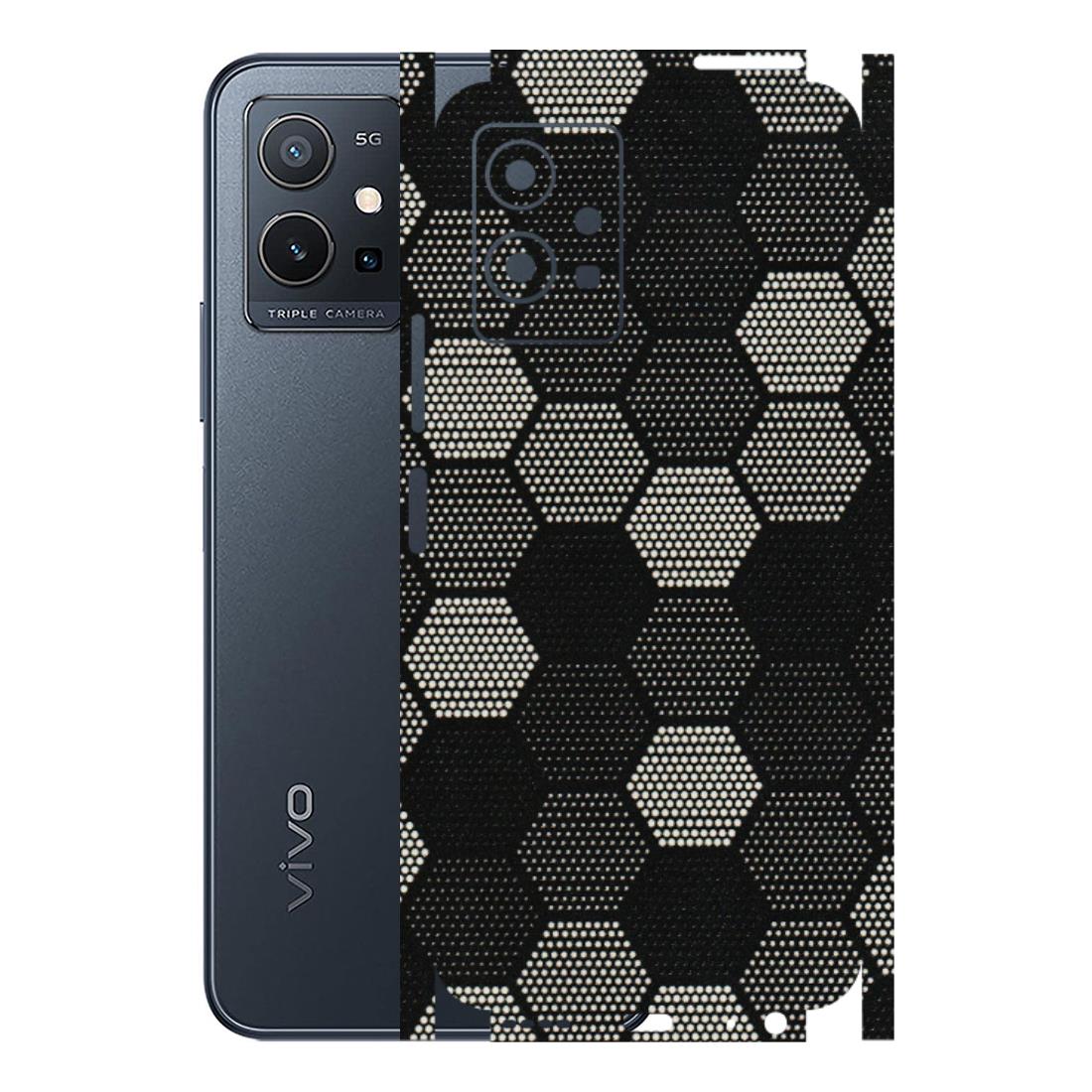 VIVO Y Series Phone Skins (All Models) - Black & White Dotted Honeycomb Texture - 3D Embossed Finish (L-202) Vivo Y75 (5G)