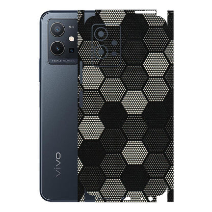 VIVO Y Series Phone Skins (All Models) - Black & White Dotted Honeycomb Texture - 3D Embossed Finish (L-202) Vivo Y75 (5G)