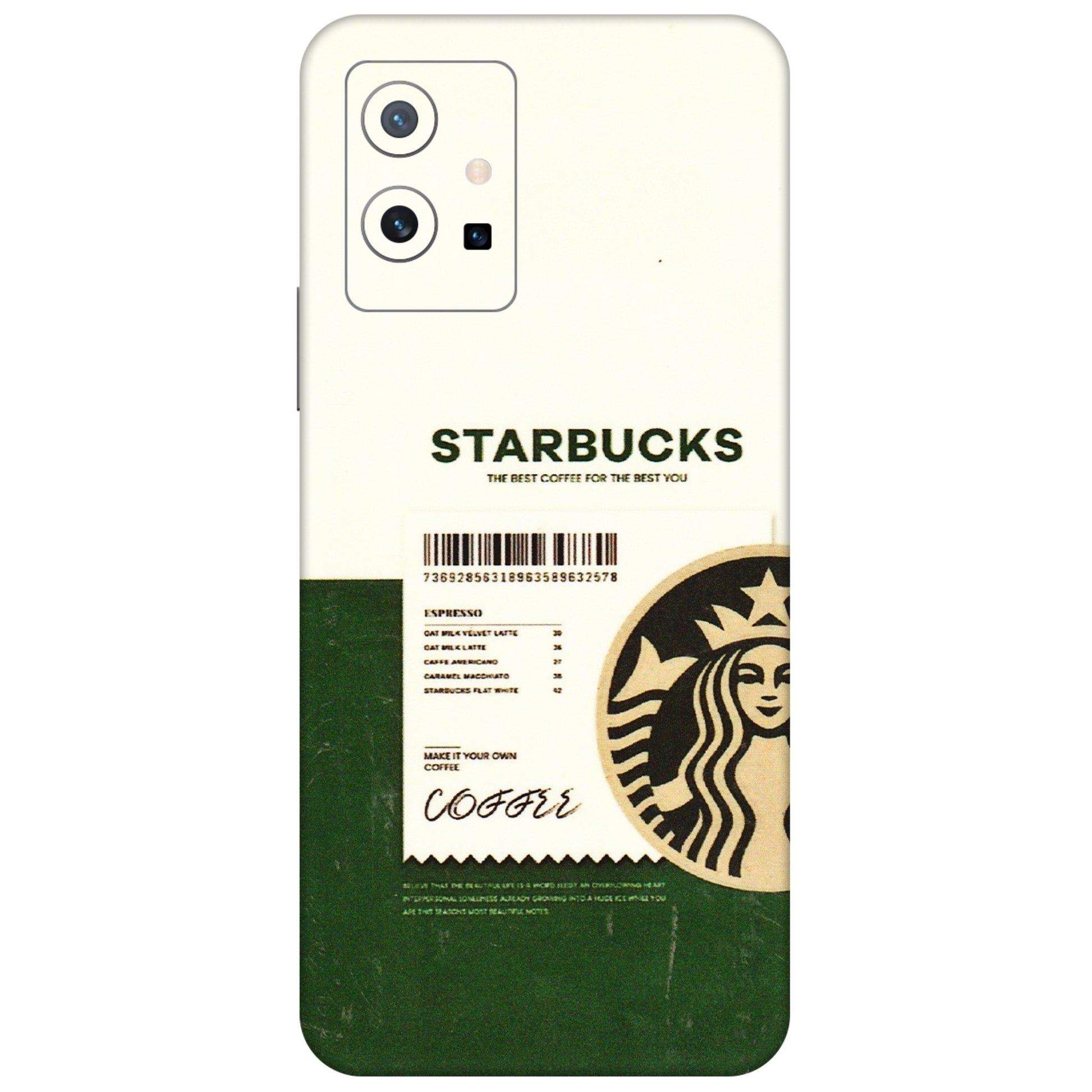 VIVO Y Series Phone Skins (All Models) - Starbucks Barcode - 3D Embossed Finish (L-308) Vivo Y75 (5G)