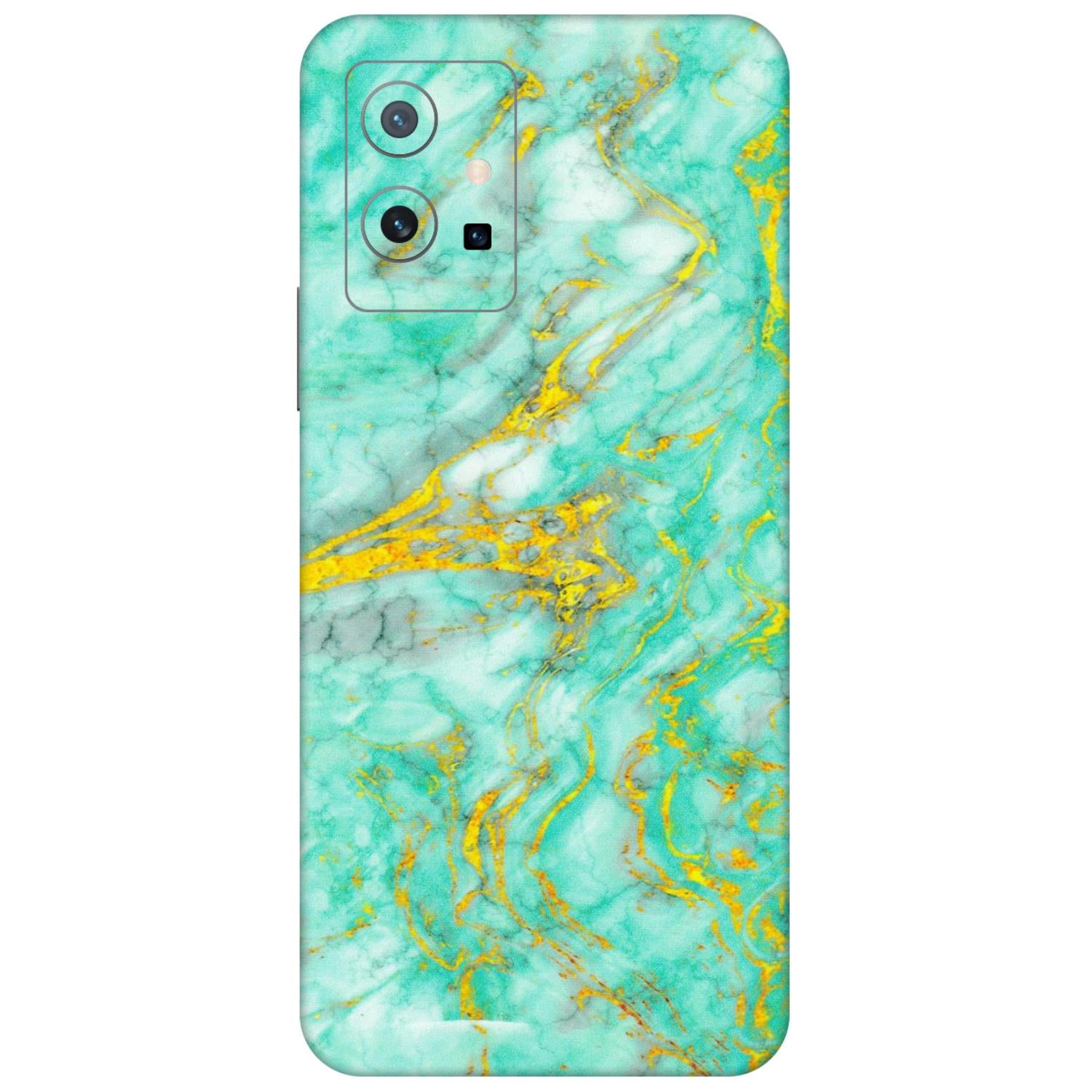 VIVO Y Series Phone Skins (All Models) - Green And Gold Marble Feel - Matte Finish (M-16) Vivo Y75 (5G)