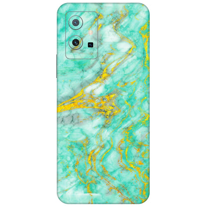 VIVO Y Series Phone Skins (All Models) - Green And Gold Marble Feel - Matte Finish (M-16) Vivo Y75 (5G)