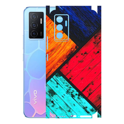 VIVO Y Series Phone Skins (All Models) - Colourful Wood Panels Abstract - 3D Embossed Finish (L-09) Vivo Y75