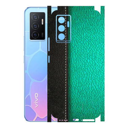 VIVO Y Series Phone Skins (All Models) - Black Green Dual Leather Stich - 3D Embossed Finish (L-233) Vivo Y75