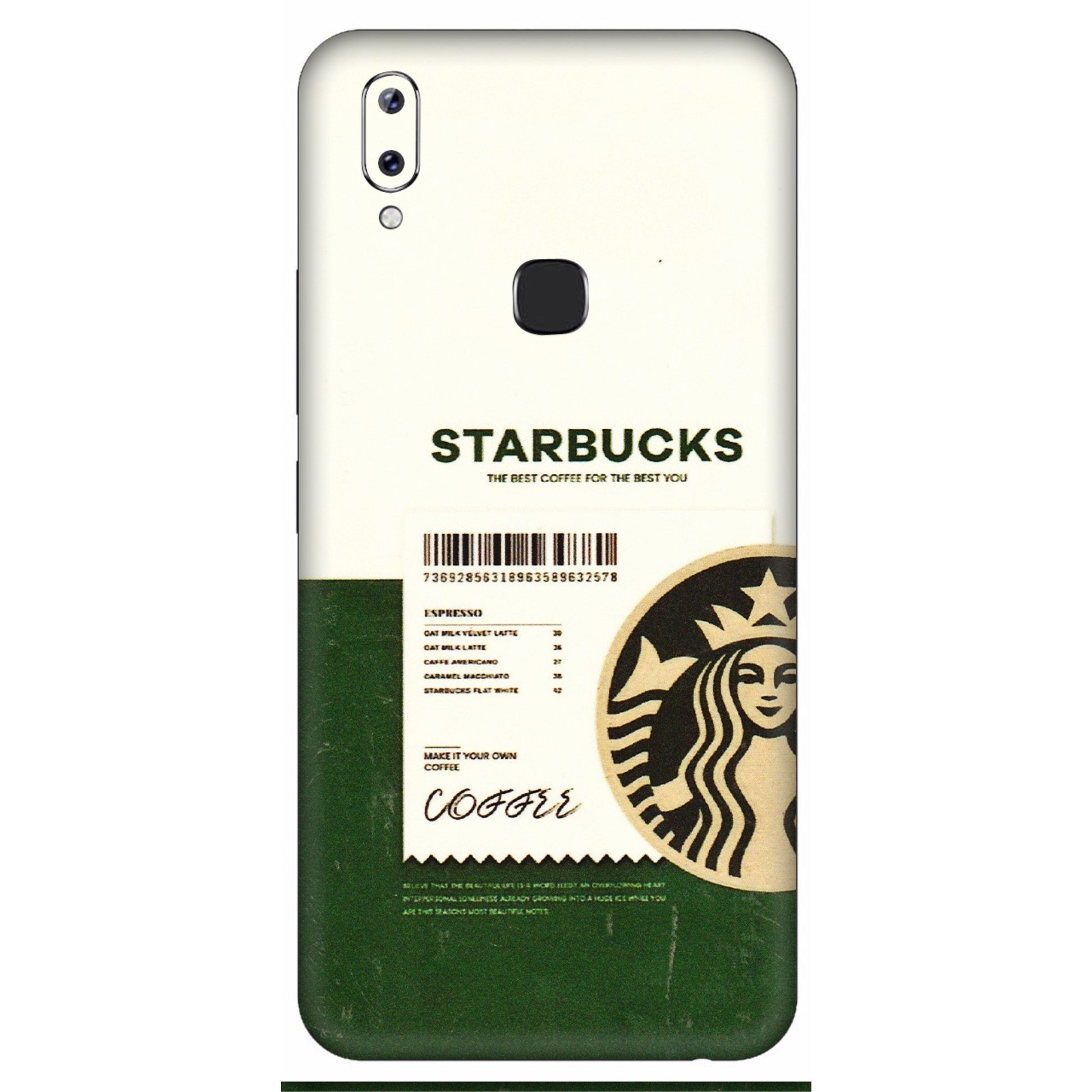 VIVO Y Series Phone Skins (All Models) - Starbucks Barcode - 3D Embossed Finish (L-308) Vivo Y83 Pro