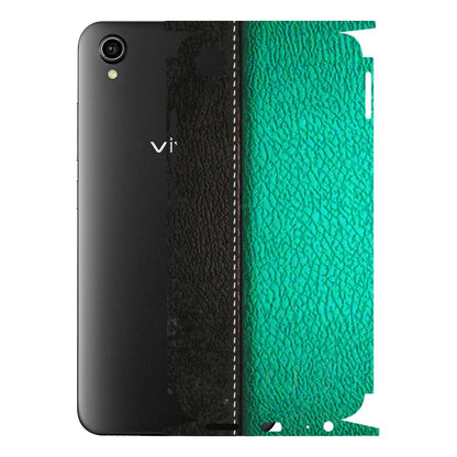 VIVO Y Series Phone Skins (All Models) - Black Green Dual Leather Stich - 3D Embossed Finish (L-233) Vivo Y90
