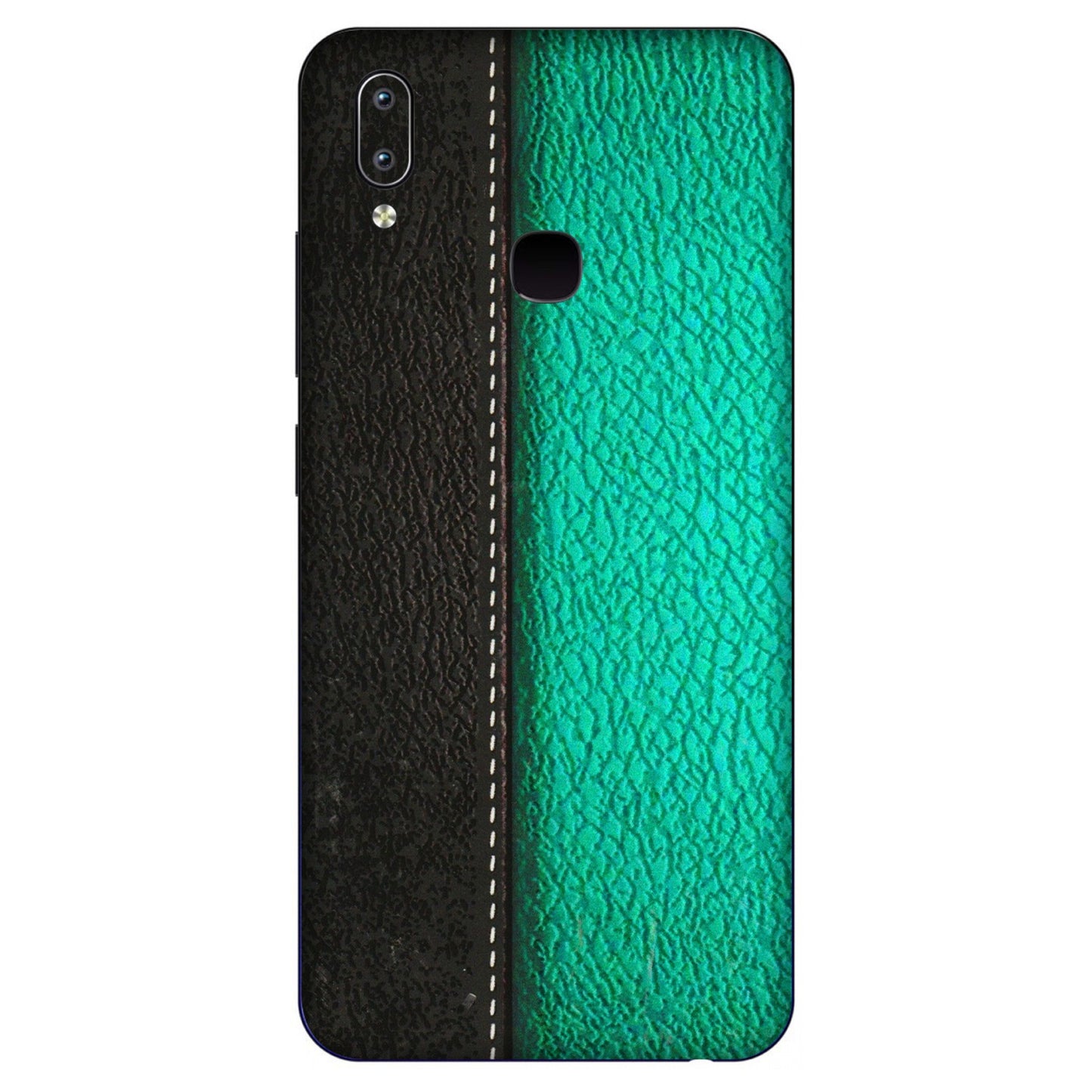 VIVO Y Series Phone Skins (All Models) - Black Green Dual Leather Stich - 3D Embossed Finish (L-233) Vivo Y91