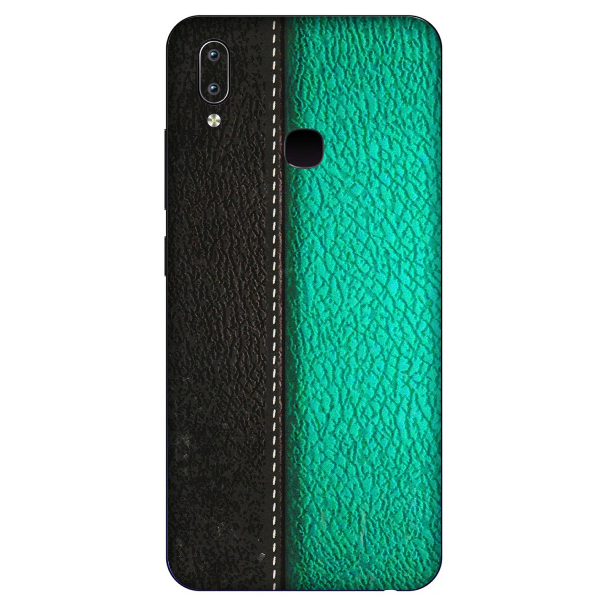 VIVO Y Series Phone Skins (All Models) - Black Green Dual Leather Stich - 3D Embossed Finish (L-233) Vivo Y91