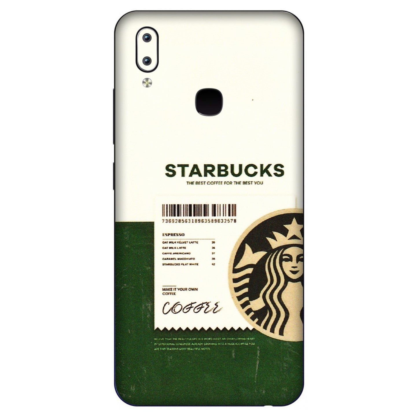VIVO Y Series Phone Skins (All Models) - Starbucks Barcode - 3D Embossed Finish (L-308) Vivo Y91