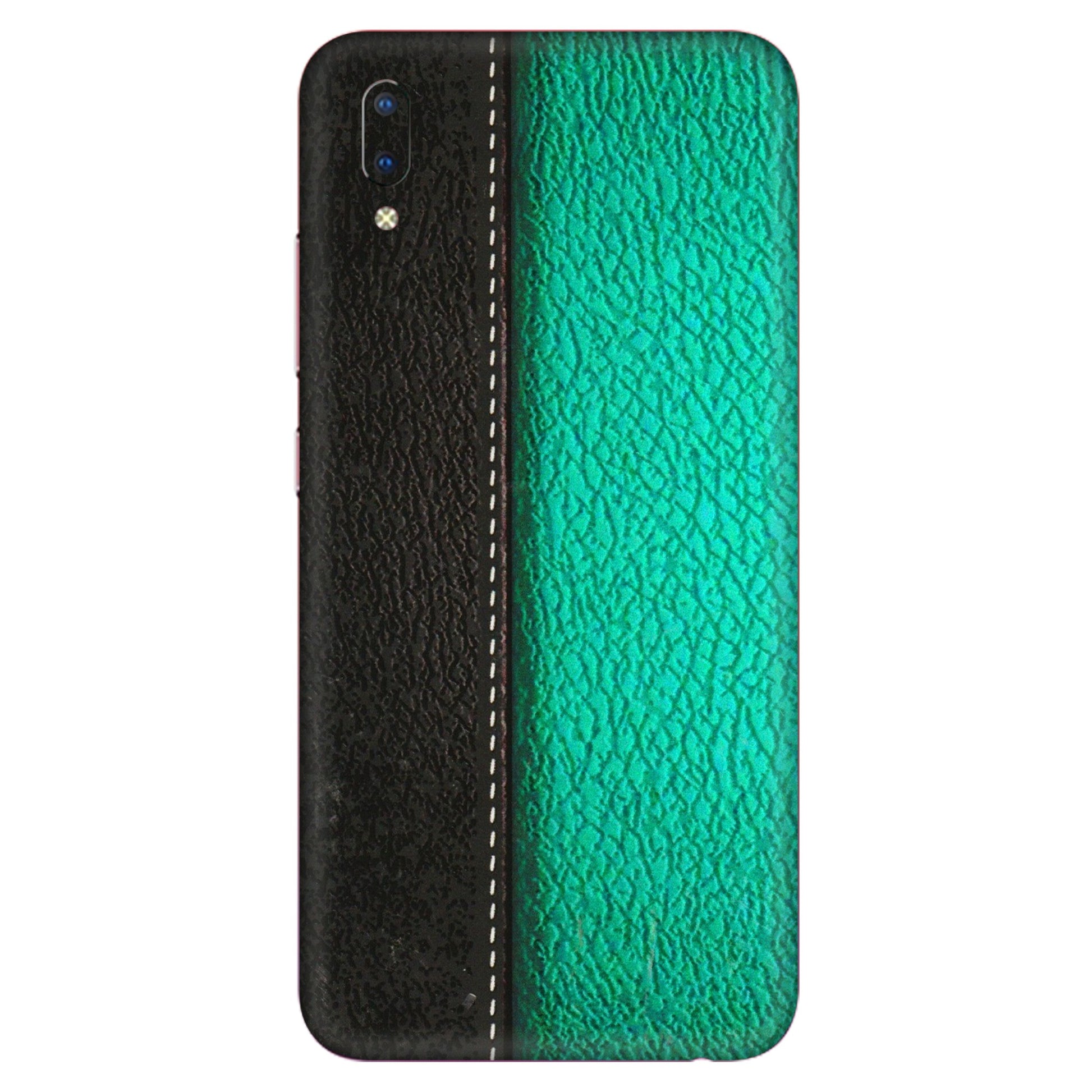 VIVO Y Series Phone Skins (All Models) - Black Green Dual Leather Stich - 3D Embossed Finish (L-233) Vivo Y93