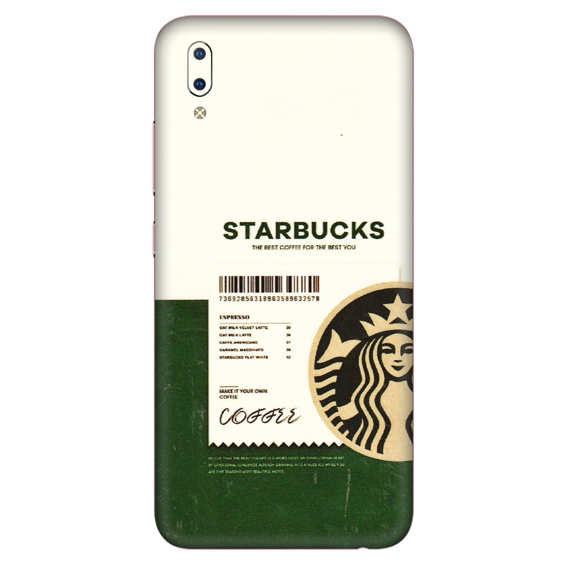 VIVO Y Series Phone Skins (All Models) - Starbucks Barcode - 3D Embossed Finish (L-308) Vivo Y93