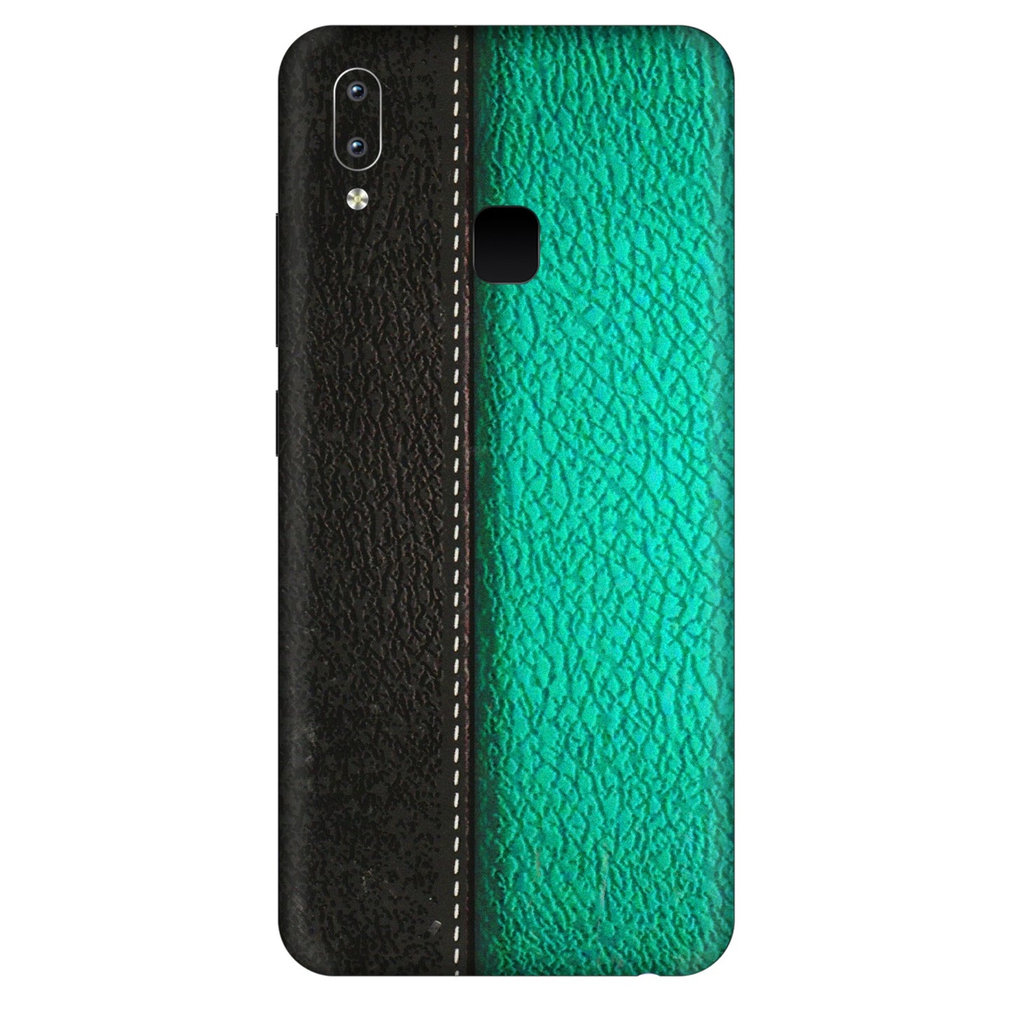 VIVO Y Series Phone Skins (All Models) - Black Green Dual Leather Stich - 3D Embossed Finish (L-233) Vivo Y95