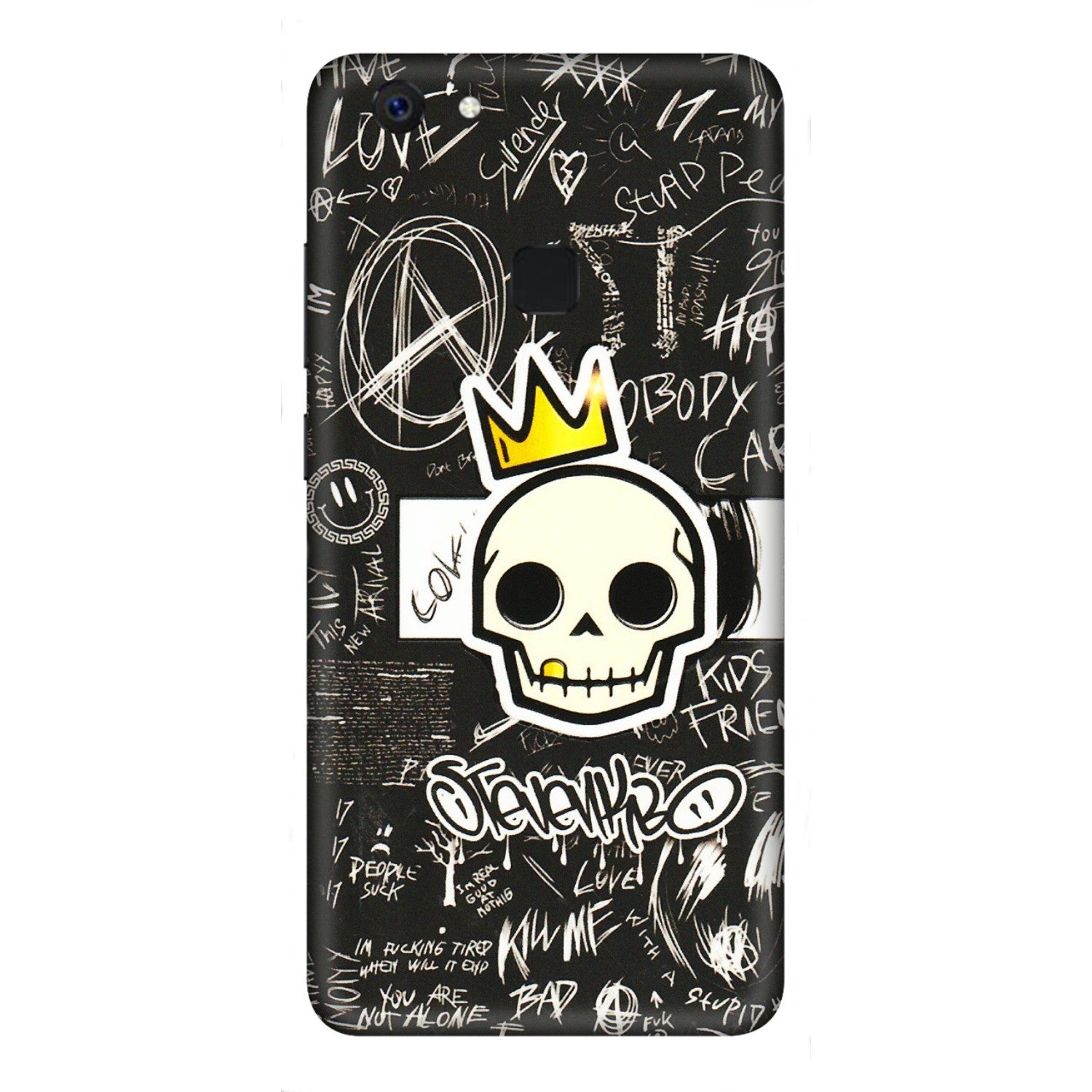 VIVO Z/V/X/T/U/S Series Phone Skins (All Models) - Funny Skull Black Chalk Grafitti - 3D Embossed Finish (L-22) Vivo Z10