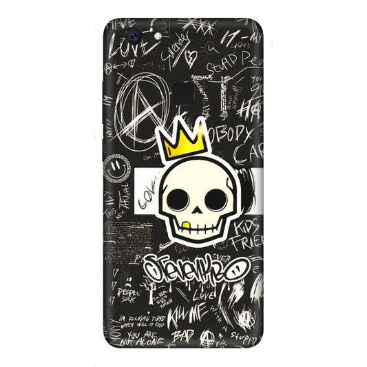 VIVO Z/V/X/T/U/S Series Phone Skins (All Models) - Funny Skull Black Chalk Grafitti - 3D Embossed Finish (L-22) Vivo Z10