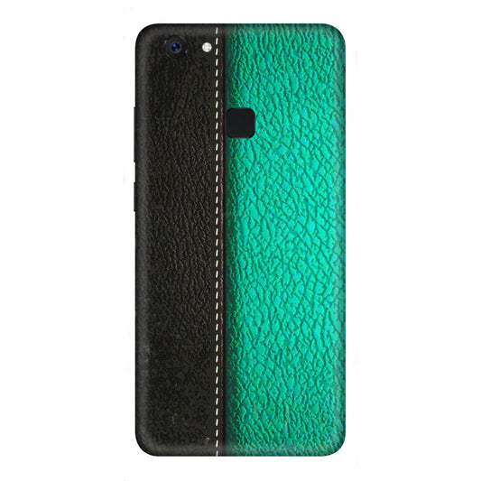 VIVO Z/V/X/T/U/S Series Phone Skins (All Models) - Black Green Dual Leather Stich - 3D Embossed Finish (L-233) Vivo Z10