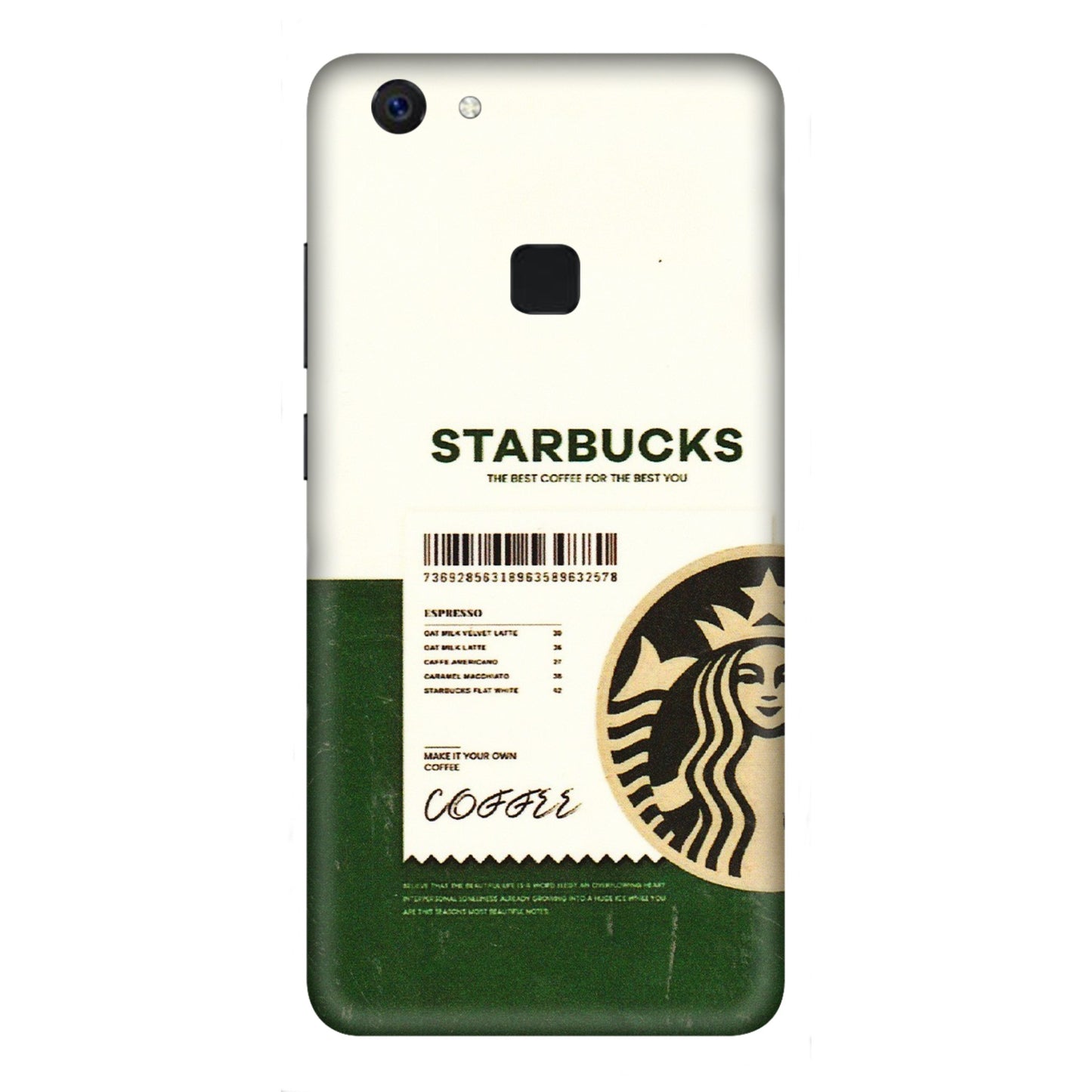 VIVO Z/V/X/T/U/S Series Phone Skins (All Models) - Starbucks Barcode - 3D Embossed Finish (L-308) Vivo Z10