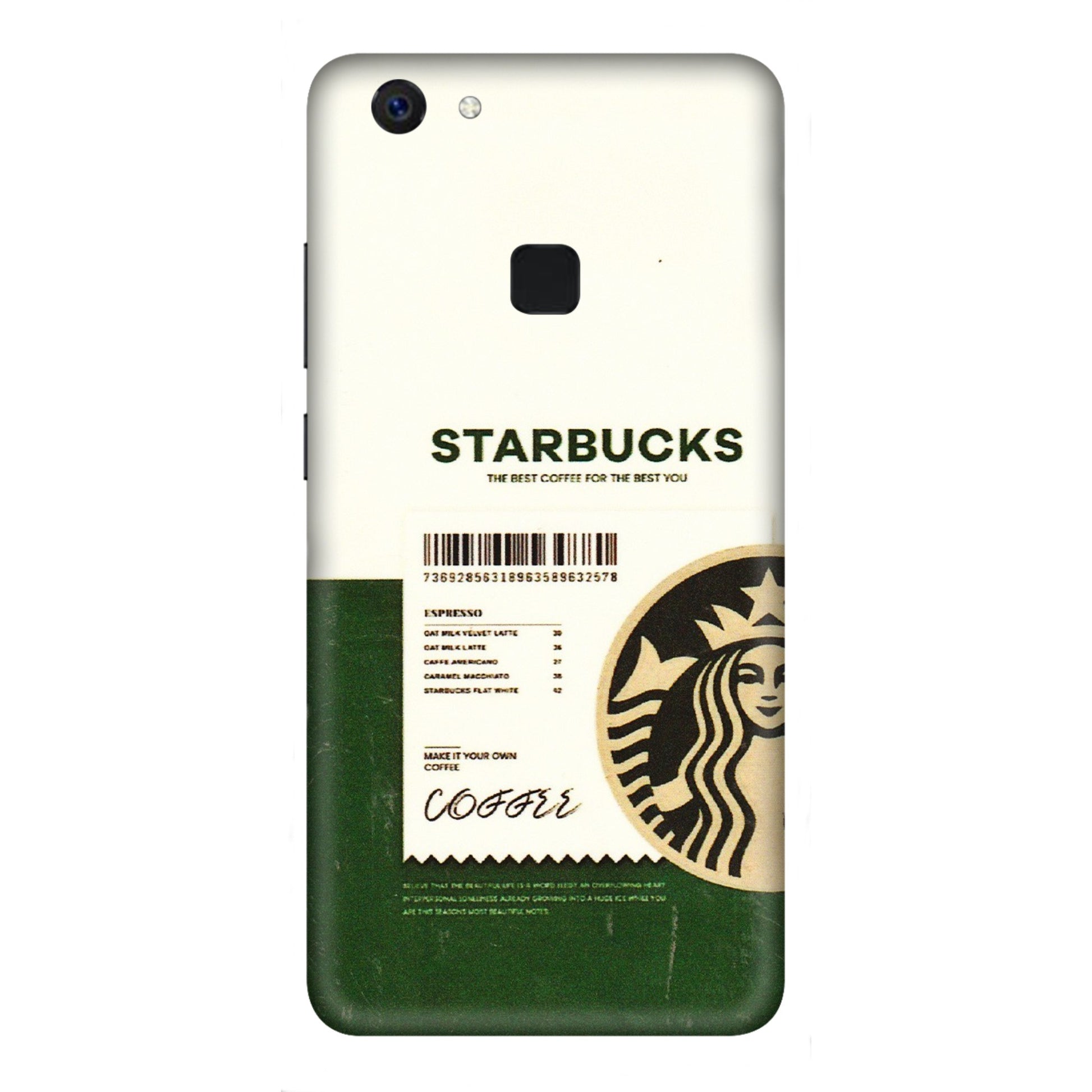 VIVO Z/V/X/T/U/S Series Phone Skins (All Models) - Starbucks Barcode - 3D Embossed Finish (L-308) Vivo Z10