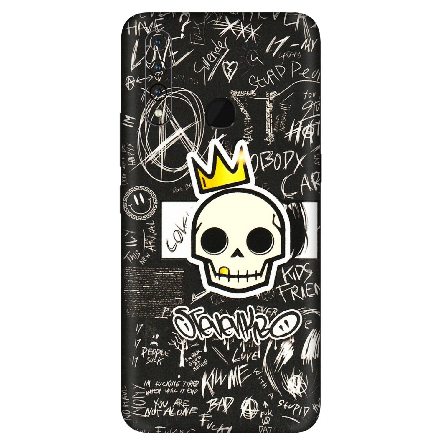 VIVO Z/V/X/T/U/S Series Phone Skins (All Models) - Funny Skull Black Chalk Grafitti - 3D Embossed Finish (L-22) Vivo Z1 Pro