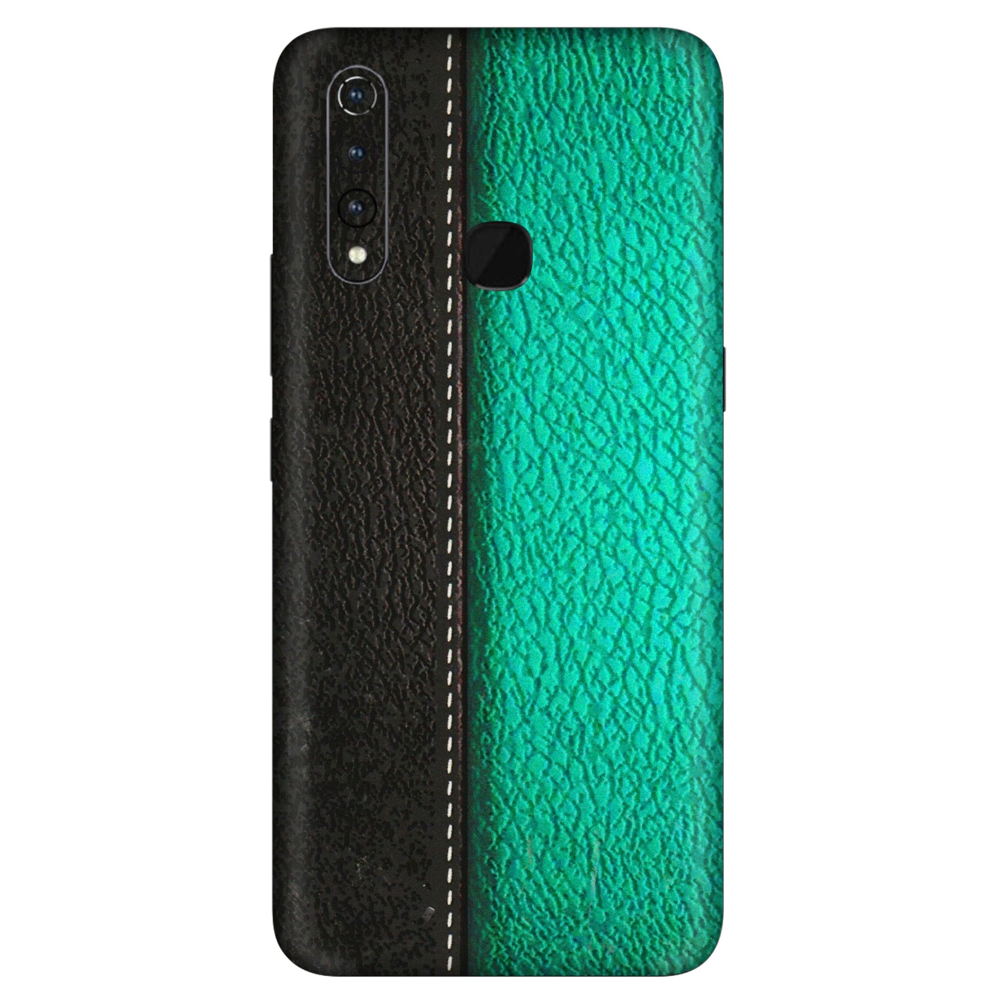 VIVO Z/V/X/T/U/S Series Phone Skins (All Models) - Black Green Dual Leather Stich - 3D Embossed Finish (L-233) Vivo Z1 Pro