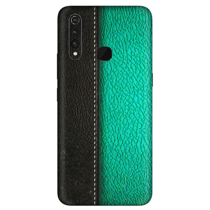 VIVO Z/V/X/T/U/S Series Phone Skins (All Models) - Black Green Dual Leather Stich - 3D Embossed Finish (L-233) Vivo Z1 Pro