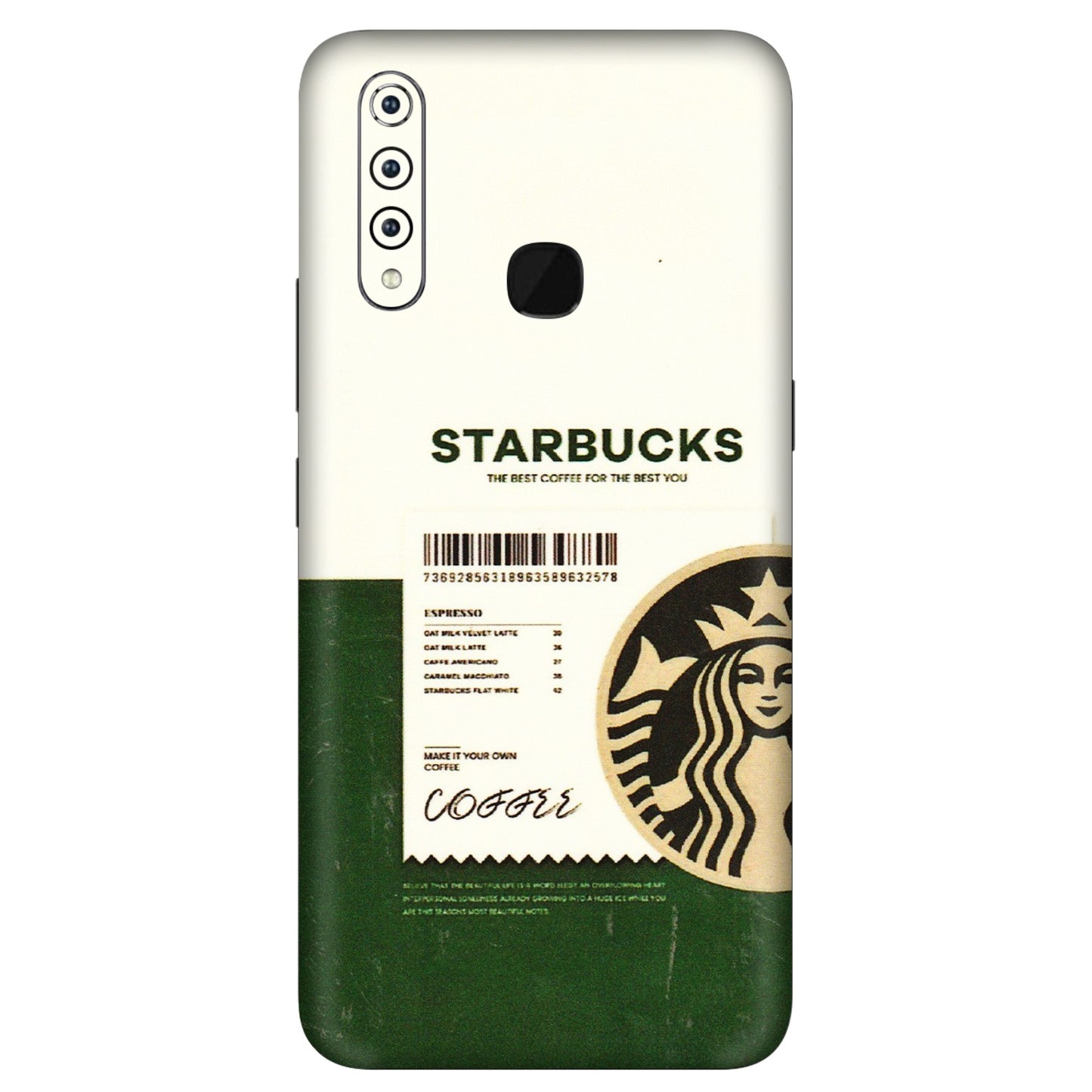 VIVO Z/V/X/T/U/S Series Phone Skins (All Models) - Starbucks Barcode - 3D Embossed Finish (L-308) Vivo Z1 Pro