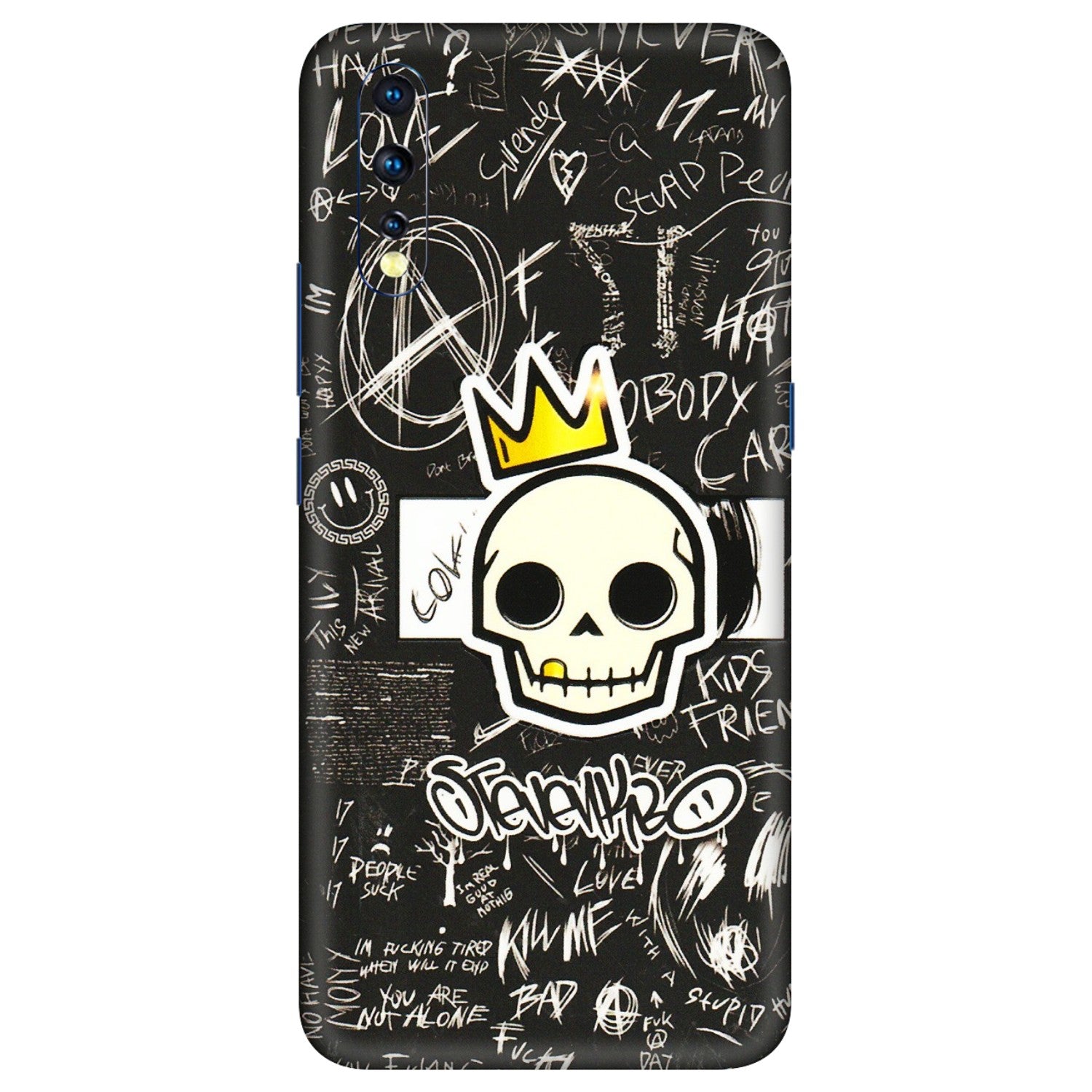 VIVO Z/V/X/T/U/S Series Phone Skins (All Models) - Funny Skull Black Chalk Grafitti - 3D Embossed Finish (L-22) Vivo Z1 X