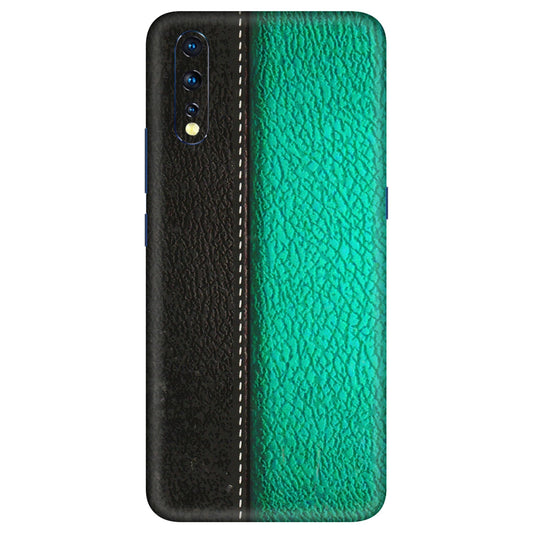 VIVO Z/V/X/T/U/S Series Phone Skins (All Models) - Black Green Dual Leather Stich - 3D Embossed Finish (L-233) Vivo Z1 X