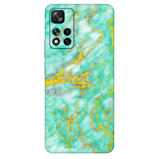 Xiaomi Redmi Phone Skins (All Models) - Green And Gold Marble Feel - Matte Finish (M-16) Mi 11i 5G
