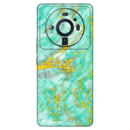 Xiaomi Redmi Phone Skins (All Models) - Green And Gold Marble Feel - Matte Finish (M-16) Mi 12S Ultra 5G