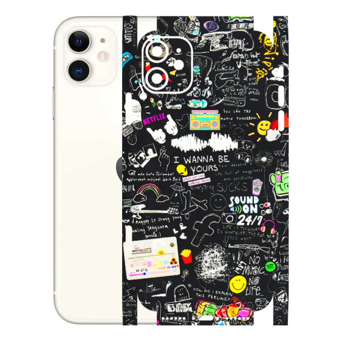 Apple iPhone Skins (All Models) - Black Creatives Doodles - 3D Embossed Finish (L-311) iPhone 11