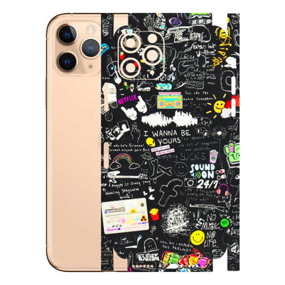Apple iPhone Skins (All Models) - Black Creatives Doodles - 3D Embossed Finish (L-311) iPhone 11 Pro