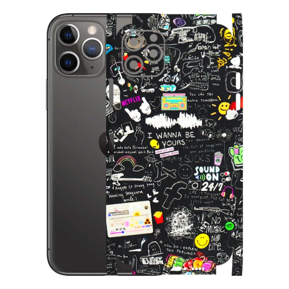 Apple iPhone Skins (All Models) - Black Creatives Doodles - 3D Embossed Finish (L-311) iPhone 11 Pro Max