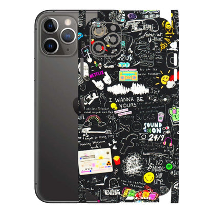 Apple iPhone Skins (All Models) - Black Creatives Doodles - 3D Embossed Finish (L-311) iPhone 11 Pro Max