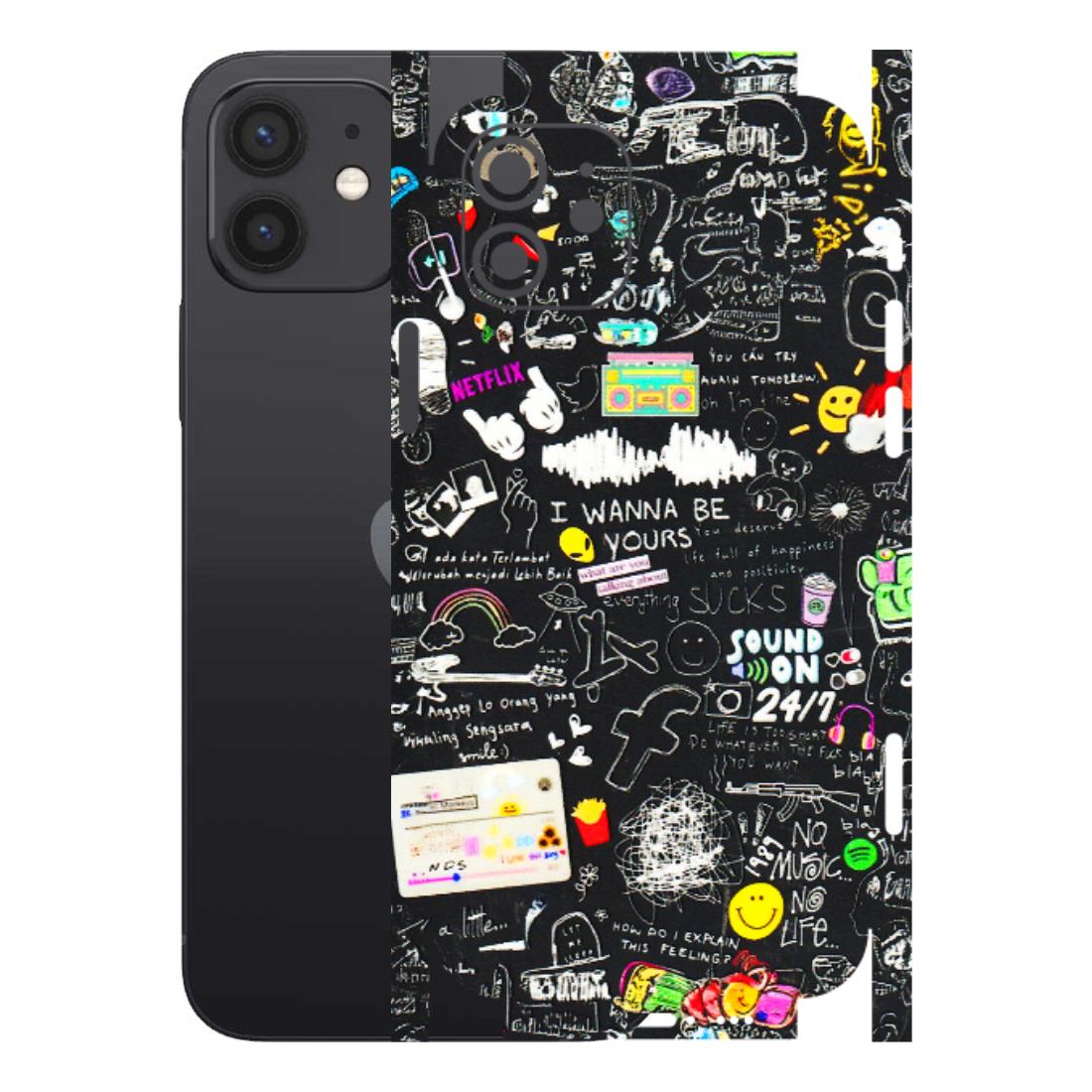 Apple iPhone Skins (All Models) - Black Creatives Doodles - 3D Embossed Finish (L-311) iPhone 12